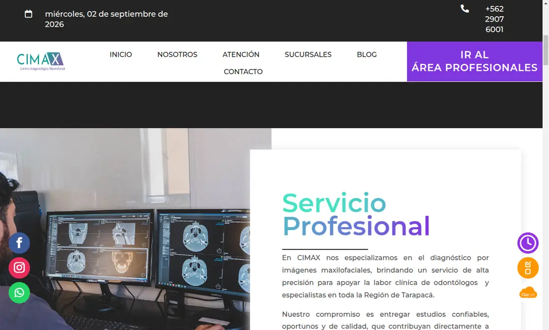 Sitio de CIMAX con su servicio profesional